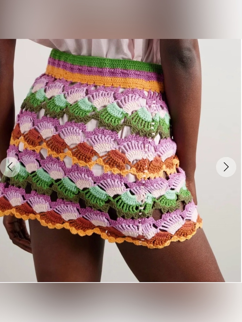 Farm Rio Bananas Crochet-Knit Cotton-Blend Mini Skirt Size S Drawstring Tassel - Picture 2 of 6